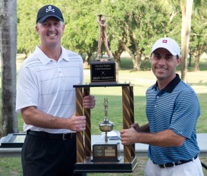 Gary Cona and Drew Downs with the 4-Ball champions trophy.
